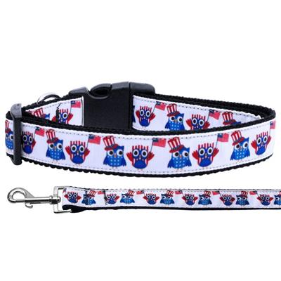 Dog & Cat Nylon Collar or Leash, "American Owls"