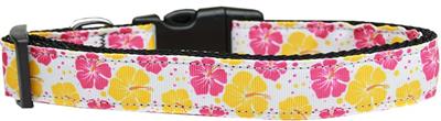Dog & Cat Nylon Collar or Leash, "Pink & Yellow Hibiscus Flowers"