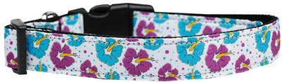 Dog & Cat Nylon Collar or Leash, "Blue & Purple Hibiscus Flowers"