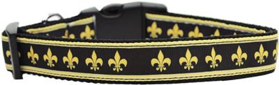 Dog & Cat Nylon Collar or Leash, "Black & Gold Fleur De Lis"