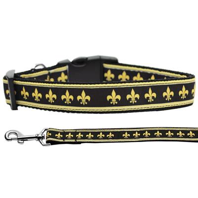 Dog & Cat Nylon Collar or Leash, "Black & Gold Fleur De Lis"