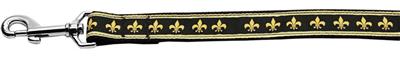 Dog & Cat Nylon Collar or Leash, "Black & Gold Fleur De Lis"