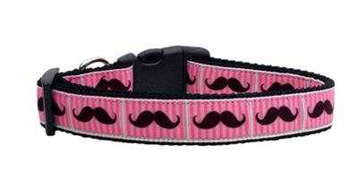 Dog & Cat Nylon Collar or Leash, "Pink Striped Moustache"
