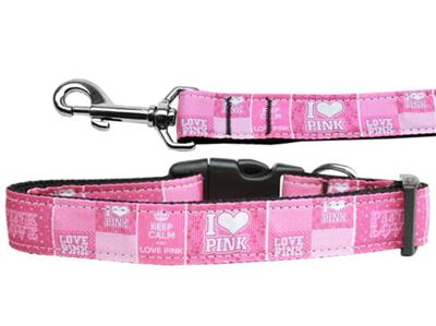 Dog & Cat Nylon Collar or Leash, "I Heart Pink"