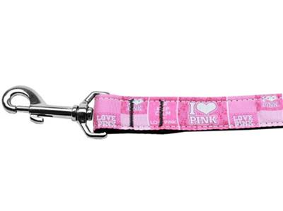 Dog & Cat Nylon Collar or Leash, "I Heart Pink"