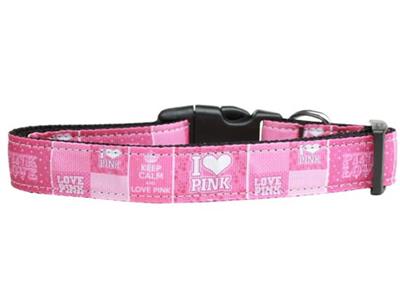 Dog & Cat Nylon Collar or Leash, "I Heart Pink"