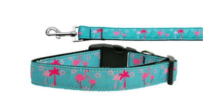 Dog & Cat Nylon Collar or Leash, "Pink Flamingos"