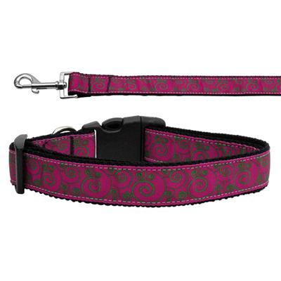 Dog & Cat Nylon Collar or Leash, "Pink & Lime Swirly"