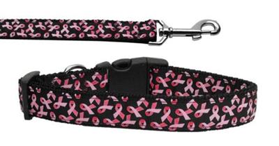 Dog & Cat Nylon Collar or Leash, "Pink Ribbons On Black"