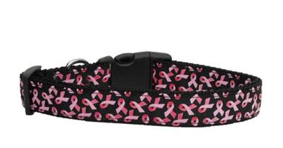 Dog & Cat Nylon Collar or Leash, "Pink Ribbons On Black"