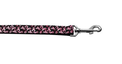 Dog & Cat Nylon Collar or Leash, "Pink Ribbons On Black"