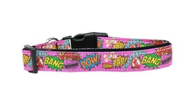 Dog & Cat Nylon Collar or Leash, "Superhero Sound Effects Pink"