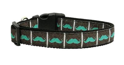 Dog & Cat Nylon Collar or Leash, "Aqua Moustaches"