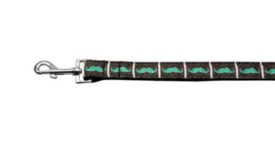 Dog & Cat Nylon Collar or Leash, "Aqua Moustaches"