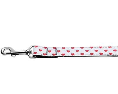 Dog & Cat Nylon Collar or Leash, "White and Red Dotty Hearts"