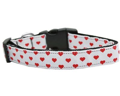 Dog & Cat Nylon Collar or Leash, "White and Red Dotty Hearts"
