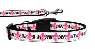 Dog & Cat Nylon Collar or Leash, "Pink Fleur De Lis"