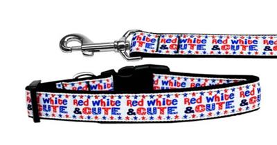 Dog & Cat Nylon Collar or Leash, "Red, White and Cute"