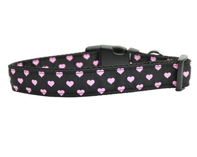 Dog & Cat Nylon Collar or Leash, "Pink & Black Dotty Hearts"