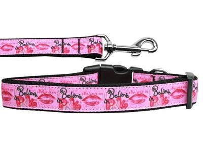 Dog & Cat Nylon Collar or Leash, "Believe in Pink"