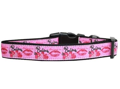 Dog & Cat Nylon Collar or Leash, "Believe in Pink"