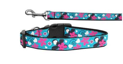 Dog & Cat Nylon Collar or Leash, "Aqua Love"