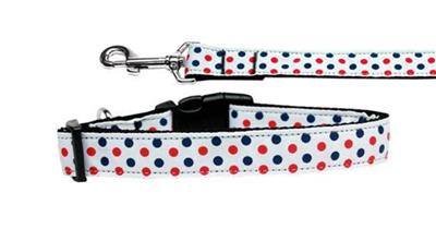 Dog & Cat Nylon Collar or Leash, "Patriotic Polka Dots"