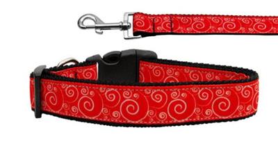 Dog & Cat Nylon Collar or Leash, "Red & White Swirly"