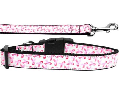 Dog & Cat Nylon Collar or Leash, "Pink Ribbons On White"