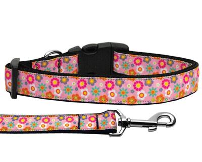 Dog & Cat Nylon Collar or Leash, "Pink Spring Flowers"