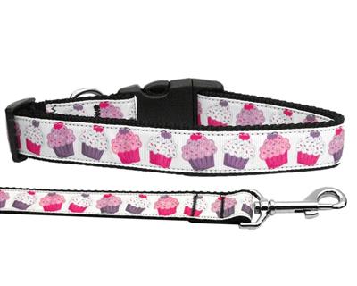 Dog & Cat Nylon Collar or Leash, "Pink Purple Cupcakes"