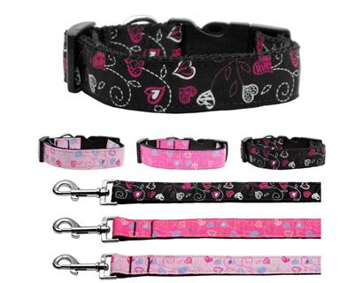 Dog & Cat Nylon Collar or Leash, "Crazy Hearts"