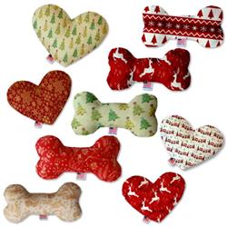 Dog Plush Heart or Bone Toy, "Classy Christmas Group"