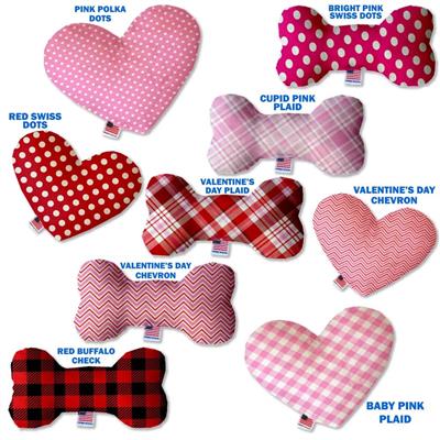 Dog Plush Heart or Bone Toy, "Valentine's Day Plaids, Dots & Chevron Group"