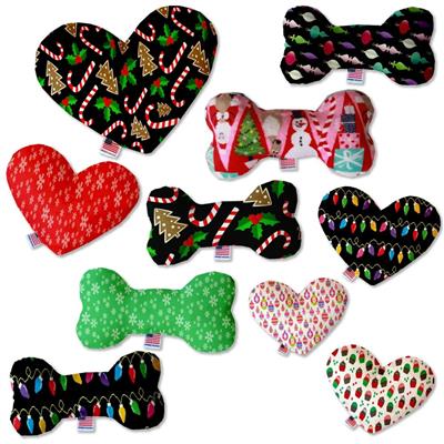 Christmas Dog Plush Heart or Bone Toy, "Candy Cane Lane Group"