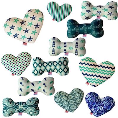 Dog Plush Heart or Bone Toy, "Nautical Group"