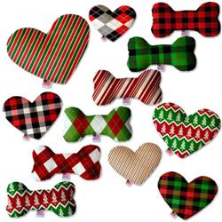 Dog Plush Heart or Bone Toy, "Christmas Patterns Group"