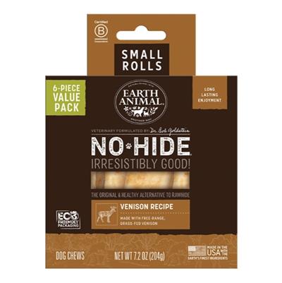 EARTH ANIMAL DOG NO-HIDE VENISON ROLLS SMALL VALUE 6 PACK