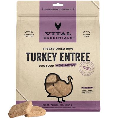 Vital Essentials Dog Freeze-Dried Mini Patties Turkey 14oz.