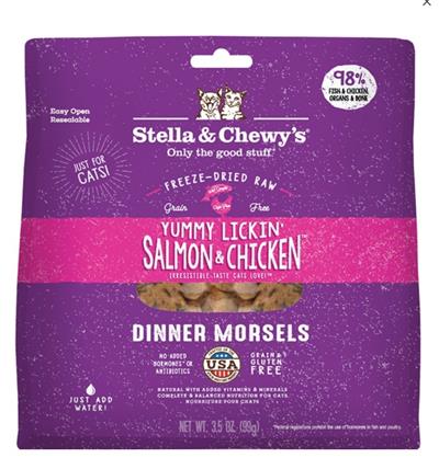 Stella and Chewys Cat Freeze Dried Yummy Lickin Salmon and Chicken Dinner 3.5oz.