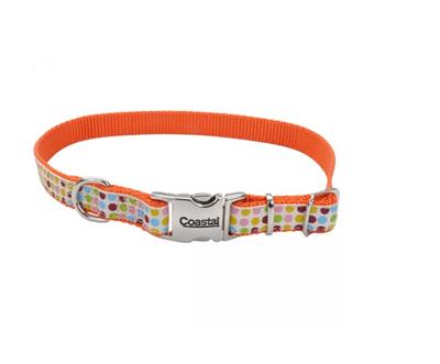 Coastal Ribbon Adjustable Nylon Dog Collar with Metal Buckle Dots 5/8X12in
