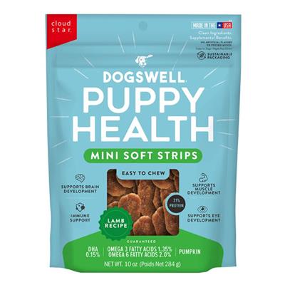 Dogswell Dog Lifestage Puppy Treats Mini Soft Strips Lamb 10oz.