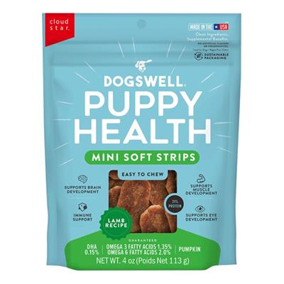Dogswell Dog Lifestage Puppy Treats Mini Soft Strips Lamb 4oz.