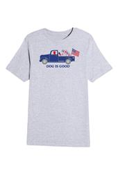 T-shirt: Dog is Good Patriotic Truck (Unisex, Grey)