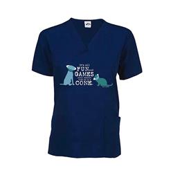 Scrub Top: It's All Fun and Games Until Someone Ends Up in a Cone®, Cat/Dog (Navy)