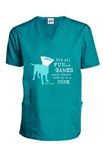 Scrub Top: It's All Fun and Games Until Someone Ends Up in a Cone® (Teal)
