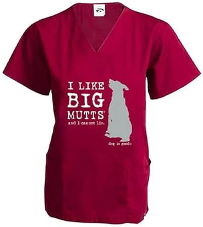 Scrub Top: I Like Big Mutts (Wine)