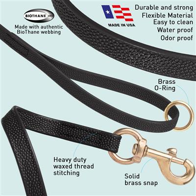 Viper Pebble Emboss BioThane Dog Leash with Solid Brass Hardware