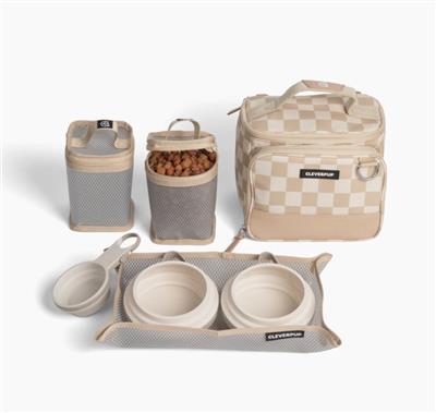 Bistro Box Dog Food Travel Kit - Small - Tan Checkerboard