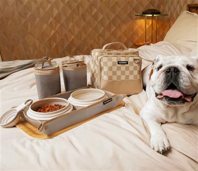 Bistro Box Dog Food Travel Kit - Large - Tan Checkerboard